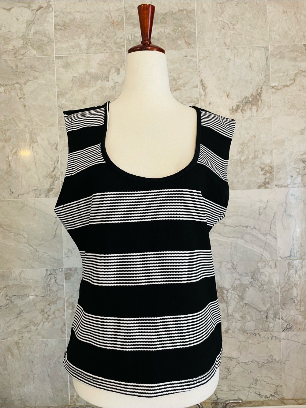 Bishop + Young Pique Striped Crew-Neck Sleeveless Top - Picture 2 of 9